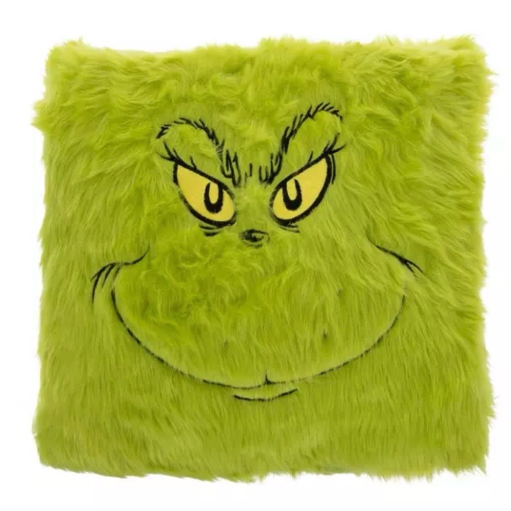 Green Furry Grinch Face Pillow